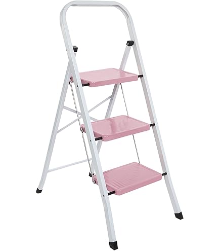 Pink 3-Step Folding Ladder – Lightweight, Non-Slip Step Stool For Home