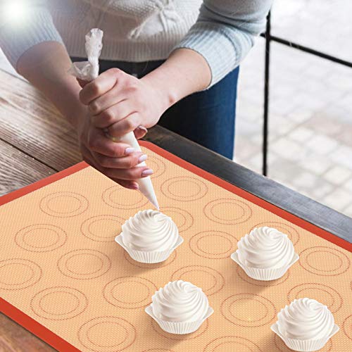 Silicone Baking Mats with Measurement - Set of 3 Sheet (1 Large 2 Half) Non-stick Pastry Mat for Rolling Dough Kitchen Kneading Mat for Making Cookies, Macaron, Bread, Pizza, Pie Reusable Oven Liner