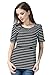 Bearsland Maternity Women's Striped Short Sleeves Maternity Nursing Top BB022,Dark Black/White,Large