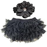 Wennikids Lace Ruffle Diaper Cover Bloomer and Headband SET for Baby Girls Medium Black