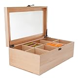 ALG Collections Tea Storage Box with 8 Adjustable Compartments and Glass Lid, 12 x 7 x 4–Inches (Natural Wood)
