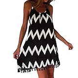 Ayliss Womens Backless Mono Printed Tassel Hem Cami Dress Beach Bikini Cover Up