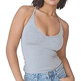 Klassy Network Solid Strappy Racerback Brami Tank-Top for Women - Built-in Bra Full Length U-Neck Tank with Spaghetti Straps