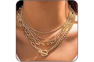 Layered Gold Necklaces for Women Chunky Choker Necklace Stack Dainty Paperclip Chain Necklaces Chunky Jewelry Set