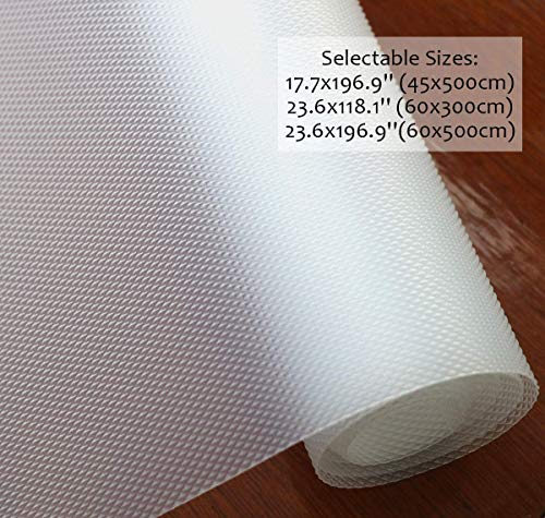Hersvin Shelf Liners, 23.6x196.9 Inch EVA Non-Slip Drawer Mats, Non-Adhesive Cupboard Pad, Kitchen Cabinet Lining Fridge Cushion for Home Office (Clear/Diamond, 60x500cm)