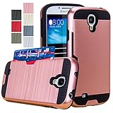 Galaxy S4 Case, AnoKe [Credit Card Slots Holder][Not Wallet] Hard Silicone Rubber Hybrid Armor Shockproof Protective Holster Cover Case For Samsung Galaxy S4 - KLS Rose Gold