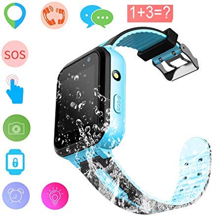 Kids Smart Watch - GPS Tracker Waterproof Child Watch Phone Digital Wrist Watch SOS Alarm Clock Camera Flashlight Phone Watch for Children Age 3-12 Boys Girls with iOS Android (01 Waterproof S7 Blue)