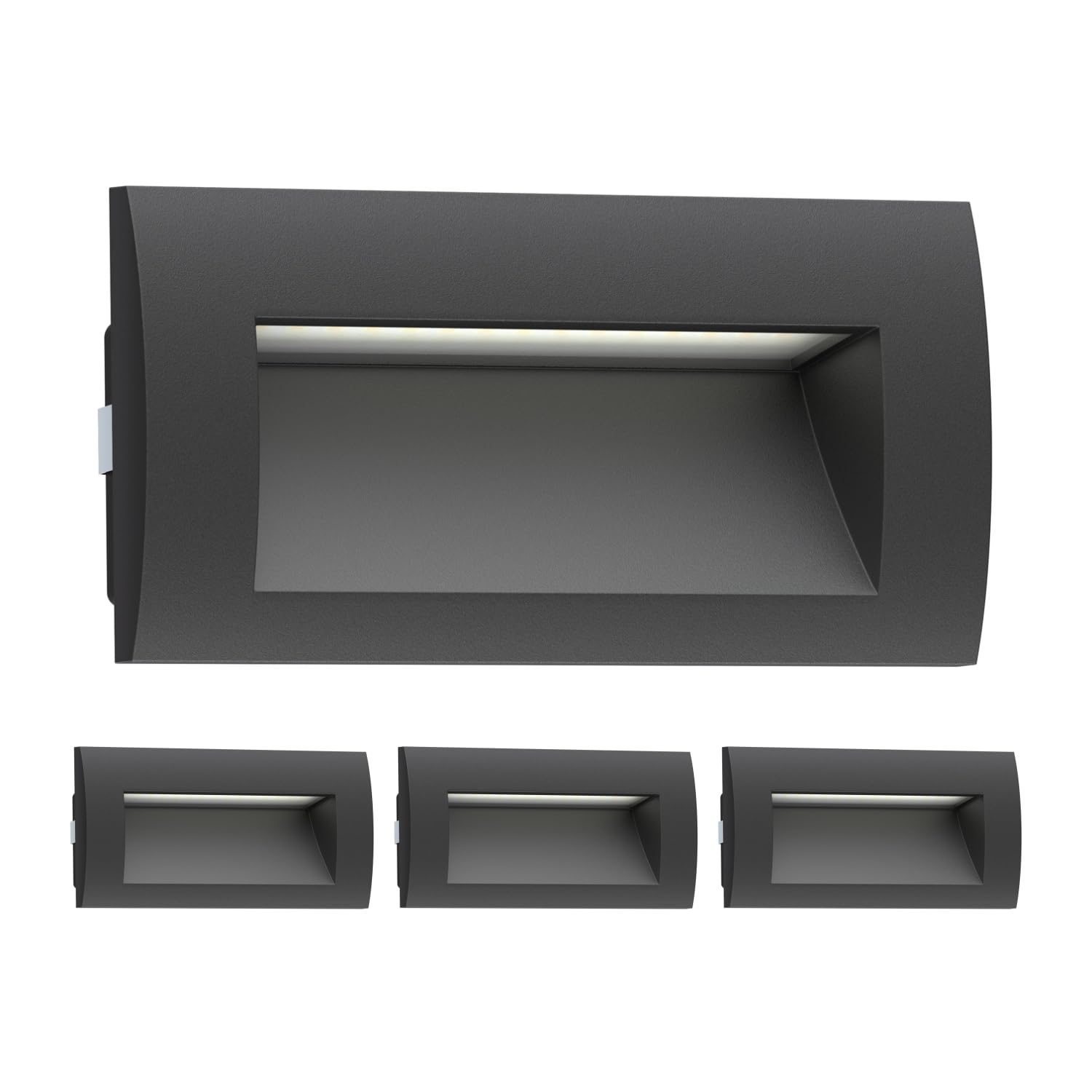 ledscom.de 4 LED recessed wall Light ZIBAL, Downlight for Outdoors, IP65, Black matt, 140 x 70mm, 3.3 W, 209lm, Warm White