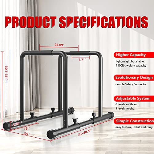 Dip Station Strength Training POWER GUIDANCE Adjustable Dip Bars - 30-38.6 Inch Height For Full Body Home Gym Training Home Gym Parallel Bars