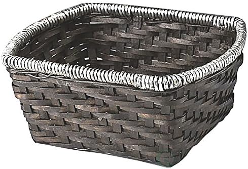 Rectangle Handwoven Woodchip Baskets Container With Metal Rim