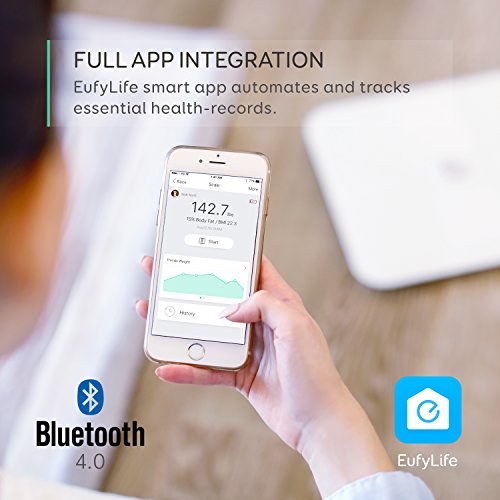 eufy Smart Scale with Bluetooth 4.0, Large LED Display, Weight/Body Fat/BMI/Fitness Body Composition Analysis, Auto On/Off, Auto Zeroing, Tempered Glass Surface, White, lbs/kg/st Units - Thumbnail 2