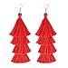 ELEARD Tassel Earrings Tiered Thread Tassel Dangle Earrings Statement Layered Tassel Drop Earrings (red)