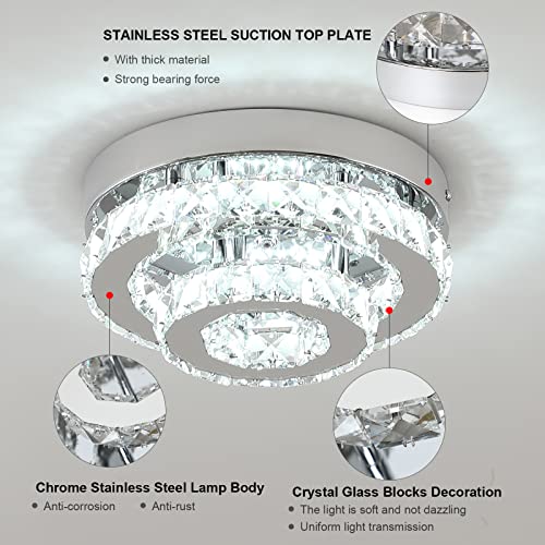 Mini Crystal Chandeliers for Dining Room Lighting Chrome LED Ceiling Light Semi Flush Mount Hallway Lights Indoor 9.8\