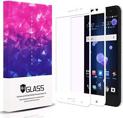 HTC U11 Screen Protector,[2 Packs] 2.5D Full Coverage 9H Hardness Tempered Glass Screen Protector Film for HTC U11-White