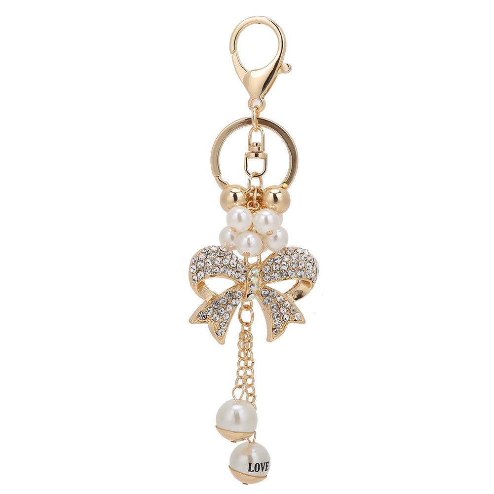 Rhinestone Bowknot Keychain, Alloy Pearl Key Ring Charm Pendant for Women Girls Girls Purse Bag Mobile Phone Decoration Accessory