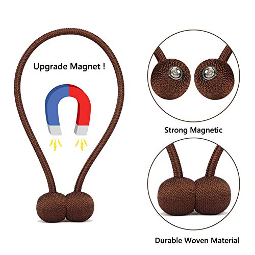 LED Bright Life 6 Pack Magnetic Curtain Tiebacks,The Most Convenient Woven Texture Rope Drape Tie Backs, Decorative Holdback Holder for Window Sheer Blackout Home Office,16 Inch (6 Pack-Chocolate) - Thumbnail 5