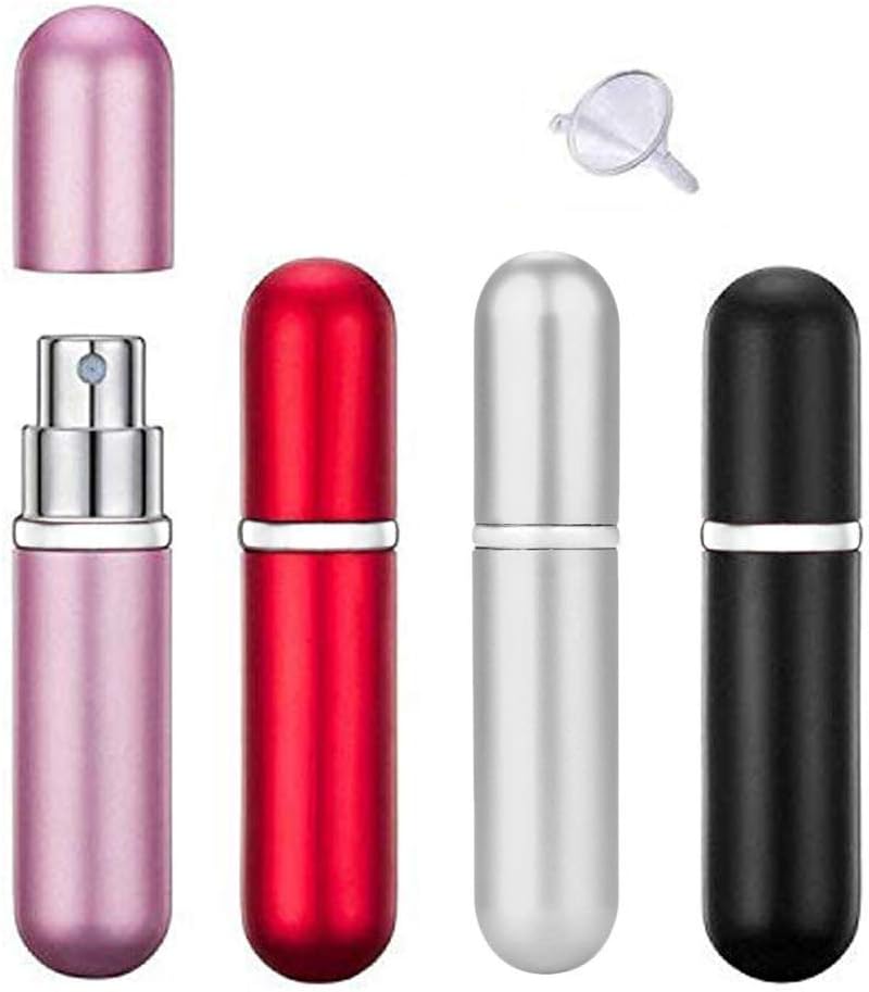 4 Pieces Perfume Atomiser Bottles Fragrance Empty Bottle Refillable Travel Size,5ml Mini Empty Refillable Aftershave Spray Bottle Set with Funnel, Fits In Your Purse, Pocket or Luggage