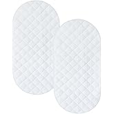 Bassinet Mattress Pad Cover Fit for Hourglass/Oval Bassinet Mattress, Waterproof Bassinet Mattress Protector Quilted Bassinet Sheets (32"x17") 2 Pack for Boys Girls, White