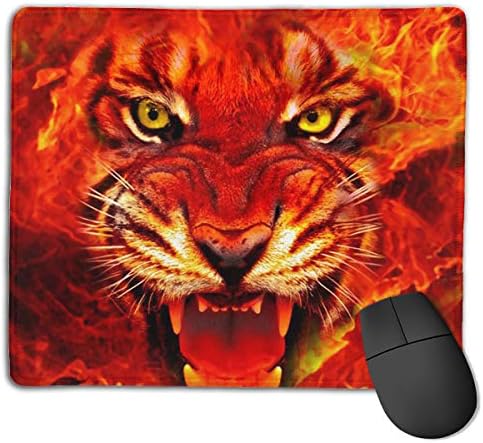 Non-Slip Rubber Base Mousepad for Laptop Computer PC Personality Desings Gaming Mouse Pad Mat (Ferocious Fire Tiger Pattern, 8.66 X 7.08 Inch)