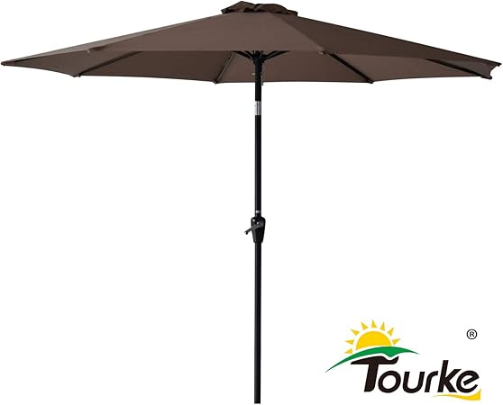 Beige Patio Watcher 9 Ft Patio Umbrella Market Table Umbrella With Push Button Tilt And Crank Outdoor Umbrella With 6 Ribs Umbrellas