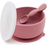 SAMiGO Silicone Suction Baby Bowl and Spoon Set with Lid for Self Feeding | 6-12 Months, First Stage Food Set, Ideal for Infants Starting Solids, Baby Led Weaning Supplies, Baby Feeding Essentials
