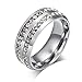 FuZhiBang NL10 Mens Womens 8MM Titanium Stainless Steel High Polished 18K Gold Plated Channel Set Cubic Zirconia CZ Promise Engagement Band Unisex Gold Wedding Ring Comfort Fit, Size 6-13 (7, Silver)