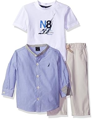 Nautica Baby Boys' Three Piece Set with Long Sleeve Plaid Woven Shirt, Tee and Pant