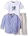 Nautica Baby Boys' Long Sleeve Woven Shirt, Tee, and Twill Pant Set, French Blue, 24 Months