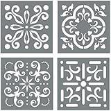 Mexican Tile Stencil Set - Pack of Four 4x4 Tile Stencil Designs for Painting - Wall or Floor Tile Stencil Designs - for Making Mosaic Tile Stencil Patterns
