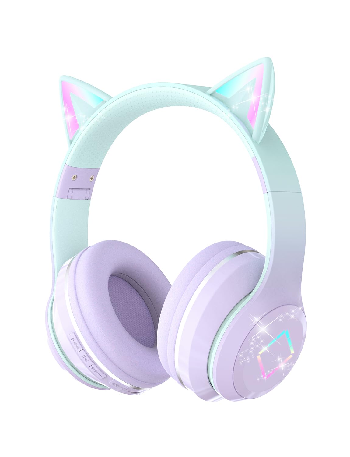 Bluetooth Kids Headphones,Cat Ear LED Light Up Kids Wireless Headphones,Bluetooth 5.1&Stereo Sound,Foldable,Adjustable Headband,Children Headphone with Microphone Over Ear for School/Tablet (Purple)