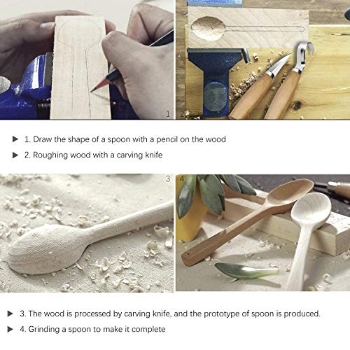Co-link 2PCS Wood Carving Knives Set Hook Knife Spoon Carving Tool for Beginners Woodworking, Stainless Steel Blade