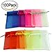 kingleder 100 PCS 4'' x 5'' Assorted Colors Size Drawstring Organza Gift Bags Jewelry Pouches Festival Wedding Party Favor Candy Bags (Multicolor, 10 X 12 cm)