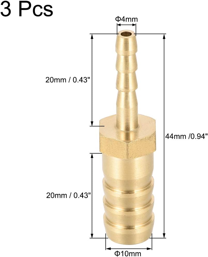 sourcing map Straight Brass Barb Fitting Reducer, Fit Hose ID 10mm to 4mm 3pcs, Gold, 10mm x 4mm - Image 3