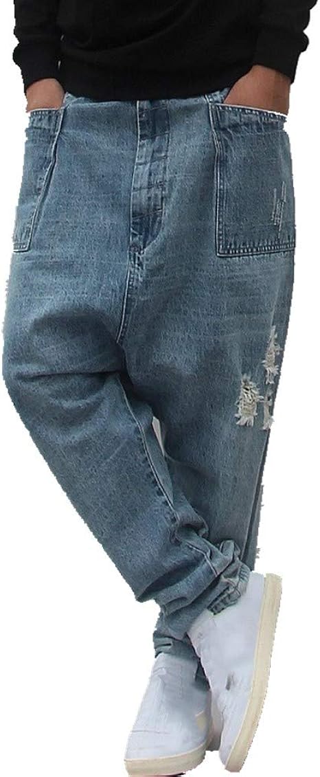 Jeans da uomo Baggy Jeans vintage in denim, Hip Hop, pantaloni da jogging con coulisse, pantaloni a gamba larga, elastico in vita, Y2K Streetwear, pantaloni cargo larghi, gamba larga, Blu, M