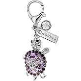 MC134 Movable Crystal Turtle Lobster Clasp Charm Pendant with Pouch Bag (Purple,1 piece)