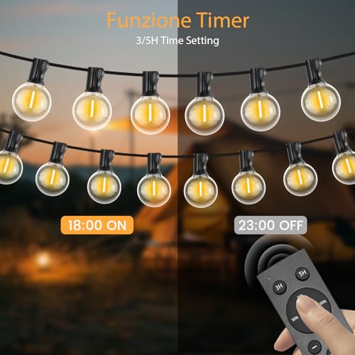Pogestrand G40 20 m Outdoor Solar Lights with USB or Solar Charging Dual Festoon Lights 24 V with Remote Control Dimmable Timer 30 Unbreakable Waterproof Bulbs for Garden