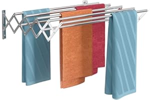 BQKOZFIN Wall Mounted Clothes Drying Rack 31.5"(80cm) - Retractable 7-Rod Collapsible Laundry Rack, Space Saving Foldable Gar
