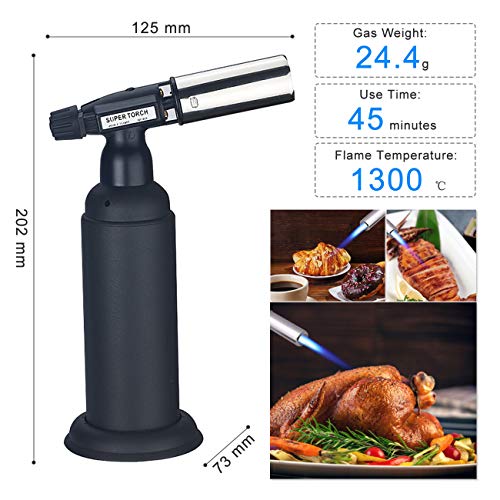 The perseids Blow Torch, Double Flame Culinary Torch Refillable Cooking Butane Torch Lighter with Adjustable Flame for BBQ, Crème Brûlée, Desserts, Baking, and Grilling, Butane Gas Not Included