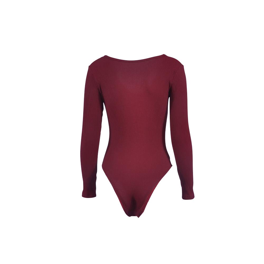Women Jumpsuits Deep V Neck Long Sleeve Bodysuit Stretchy Romper Jumpsuit Autumn Winter Bodysuit (Red, Small)