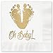 Oh Baby Feet Beverage Cocktail Napkins/Set Of 25 White Paper Napkins With Gold Foil Baby Feet Imprint