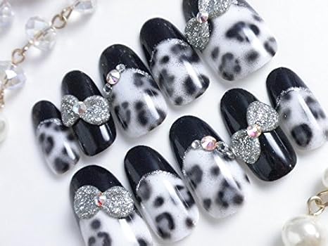 Amazon Dinaネイル グレー豹柄フレンチシルバーリボン レギュラーオーバルｌ 番 ネイルチップ ノーブランド品 ネイルチップ 通販
