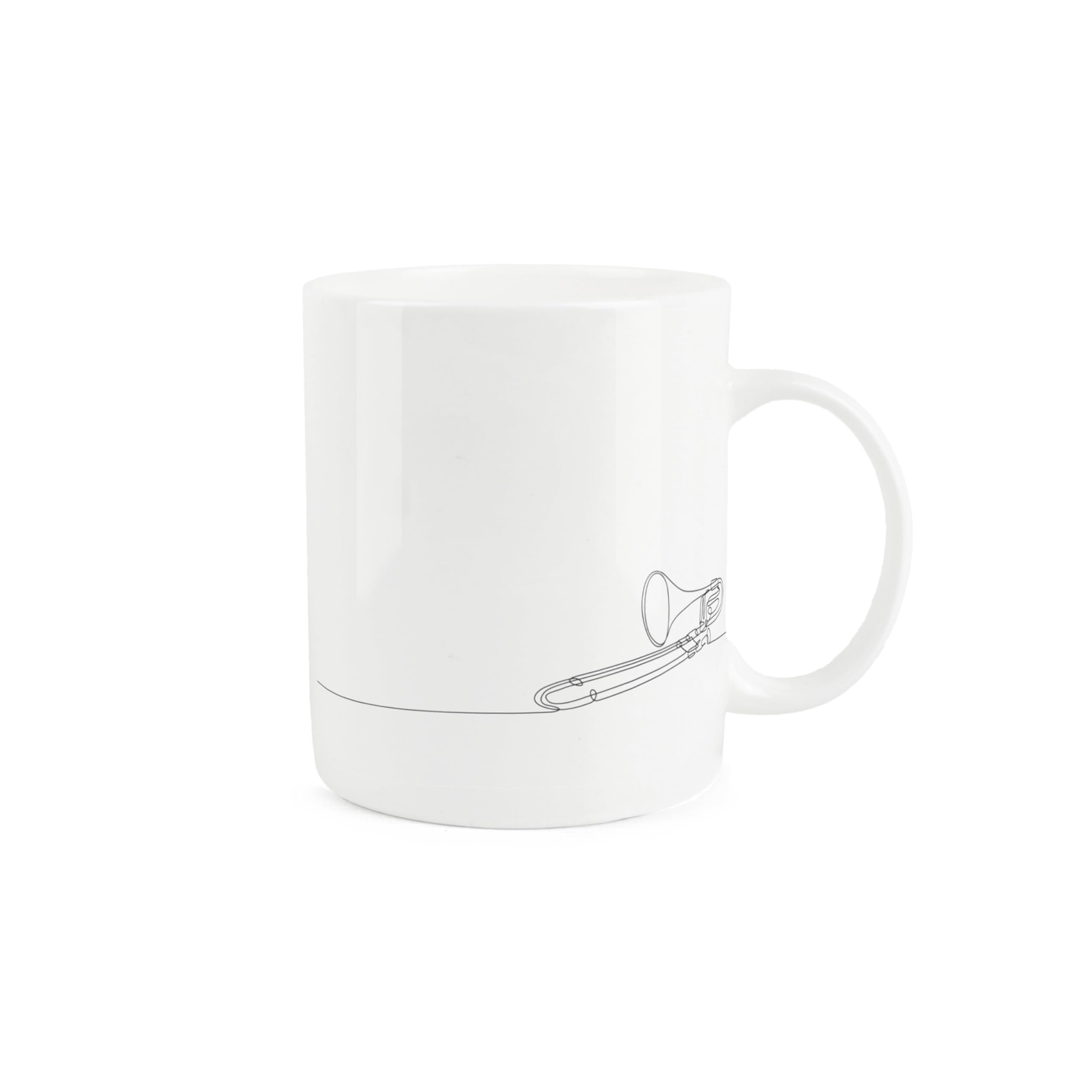 Purely Home Trombone Mug - Musical Instrument Line Drawn Mug - Bone China White Coffee Tea Present Gift