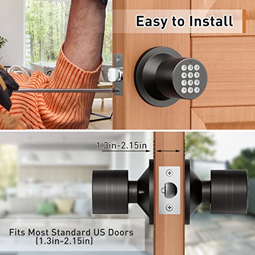 Signstek Keyless Entry Door Lock, Door Knob with Keypad, Smart Code