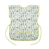 Bumkins Kids Short Sleeve Smock, Waterproof, Art, Crafts, Play, Washable, Stain and Odor Resistant, 3-7 Years - Cactus