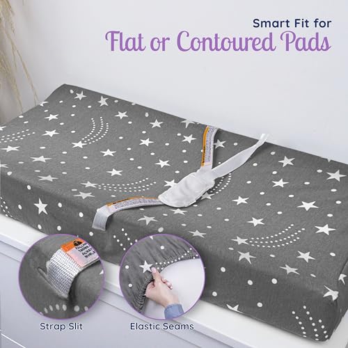 GROW WILD Changing Pad Cover 3 Pack | Soft & Stretchy Jersey Cotton | Baby Changing Table Pad Cover | Diaper Changing Pad Covers for Girls and Boys (Stars, Moon & Constellation)
