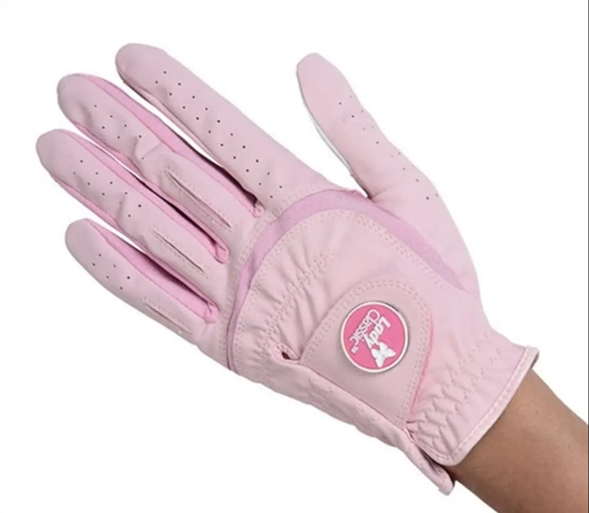 Lady Classic Women's Soft Flex Gloves with Magnetic Ball Marker, Left Hand, Pink, Large (SFBM03PK)