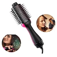 ChouZZ 2 in 1 Hair Dryer & Volumizer Hot Air Brush, Hot Air Curl Straighten Hair Electric Styling Comb for Women, Oval Brush Design with Mixed Bristles (Black, US Plug)