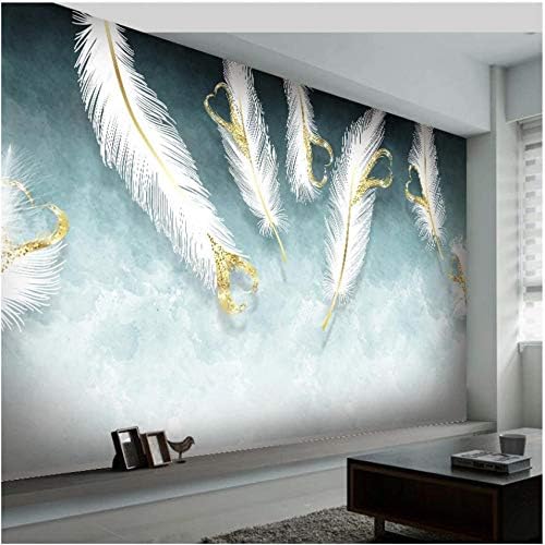 壁飾り画 カスタム3d白いハート型の羽の大きな壁画の壁紙リビングルームの寝室の背景の装飾の壁紙 450x300cm 今だけスーパーセール限定