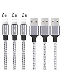 Lightning Cable,BESWASUD iPhone Charger 3pack 6ft Extra Long Nylon Braided Cables Syncing and Fast Charging Cord