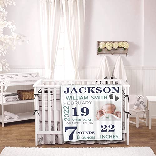 Personalized Baby Blanket with Birth Information for Boys and Girls, Customized Name Blanket from Baby's Name Birth Time Date, Gift for New Mom Dad Granddaughter Grandson Grandparents 40